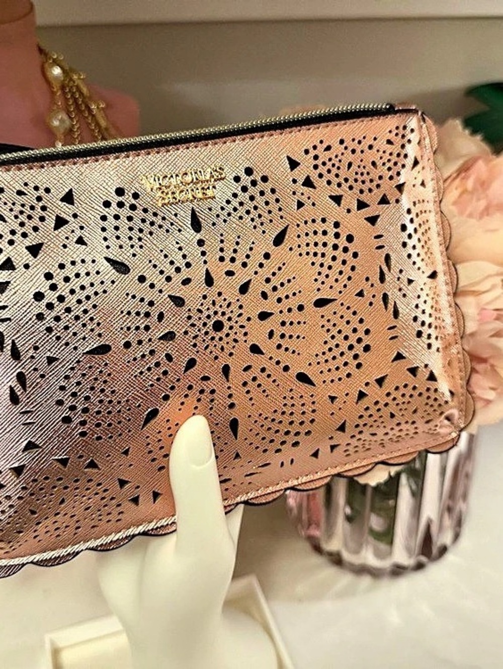 Victoria’s Secret New Perforated cutout Wristlet in rose gold